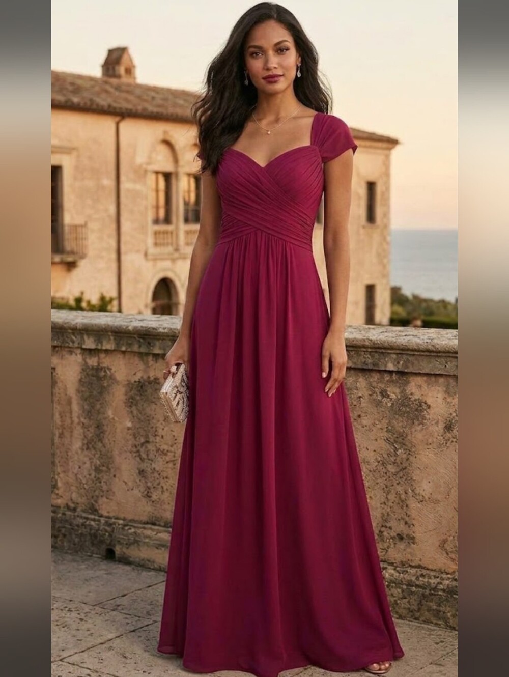 Dessy Collection Burgundy Lux Chiffon Formal Gown Dress Size 18